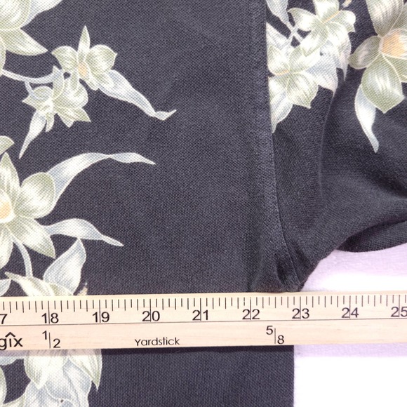 Tommy Bahama Polo Shirt Mens Large Black Hawaiian Floral 100% Cotton Collared - Picture 5 of 7